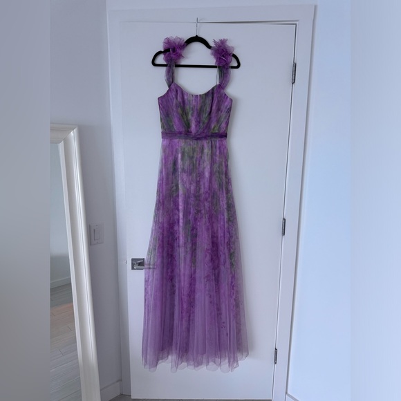 Marchesa Notte Watercolor Printed Tulle Gown - Picture 4 of 9